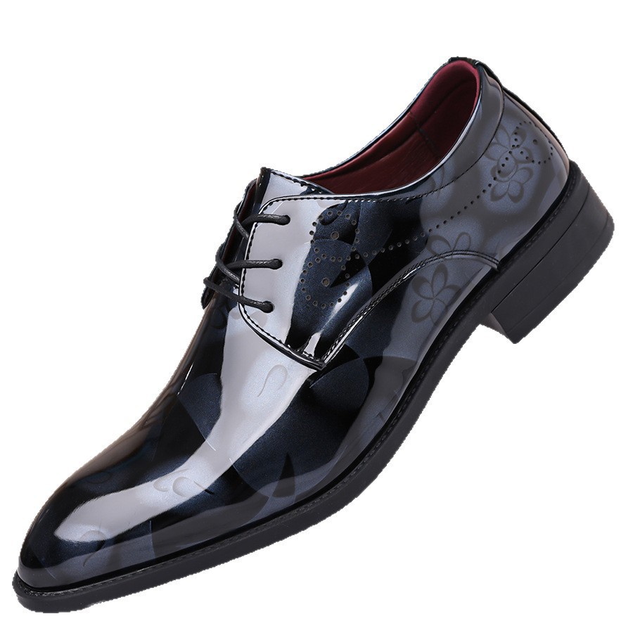 Men's Leather Shoes, Large Size, High-End, Pointed Toe, Shiny, Breathable, Men's Business