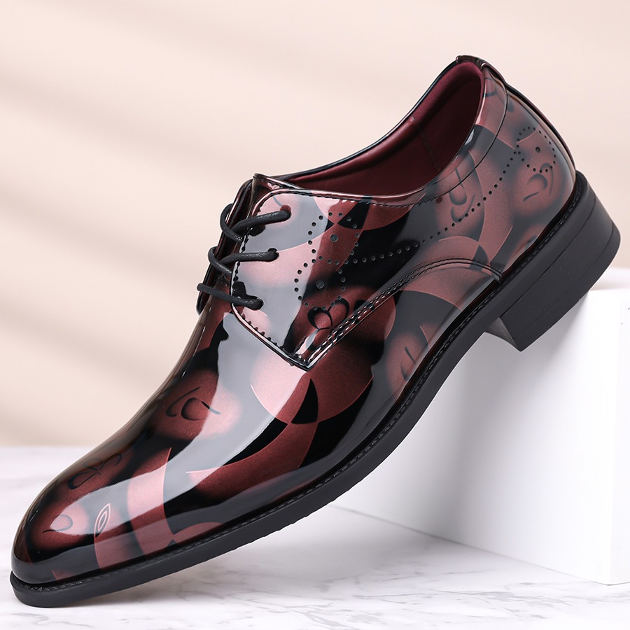 Men's Leather Shoes, Large Size, High-End, Pointed Toe, Shiny, Breathable, Men's Business