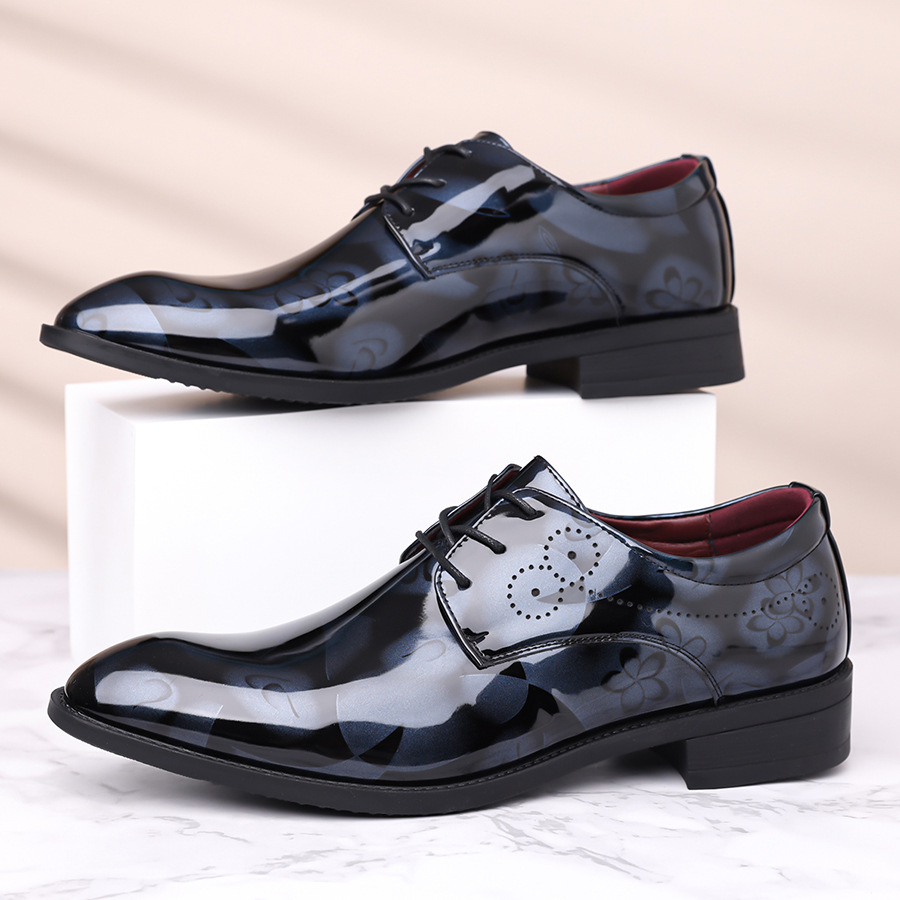 Men's Leather Shoes, Large Size, High-End, Pointed Toe, Shiny, Breathable, Men's Business