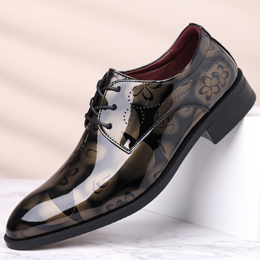 Men's Leather Shoes, Large Size, High-End, Pointed Toe, Shiny, Breathable, Men's Business
