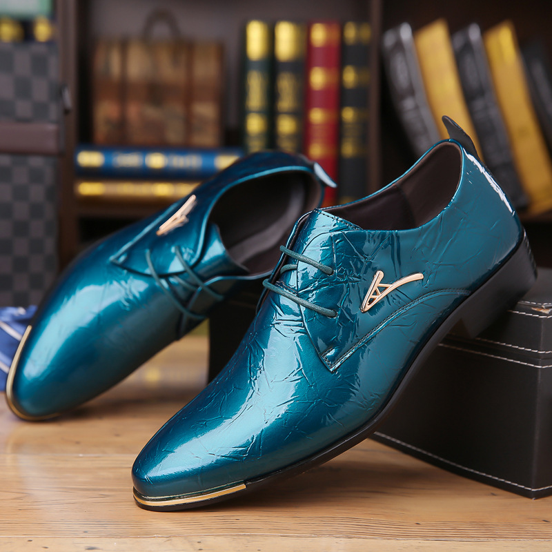 Men's Leather Shoes, Pointed-Toe Trendy Oxford Shoes, Lace-Up, Multi-Color, Wedding