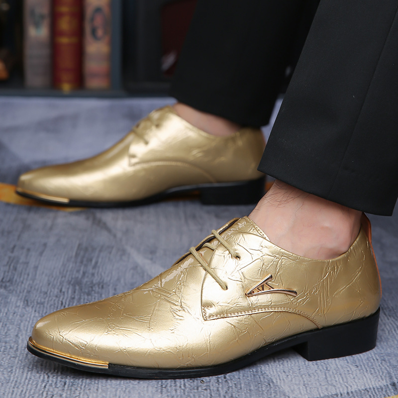 Men's Leather Shoes, Pointed-Toe Trendy Oxford Shoes, Lace-Up, Multi-Color, Wedding