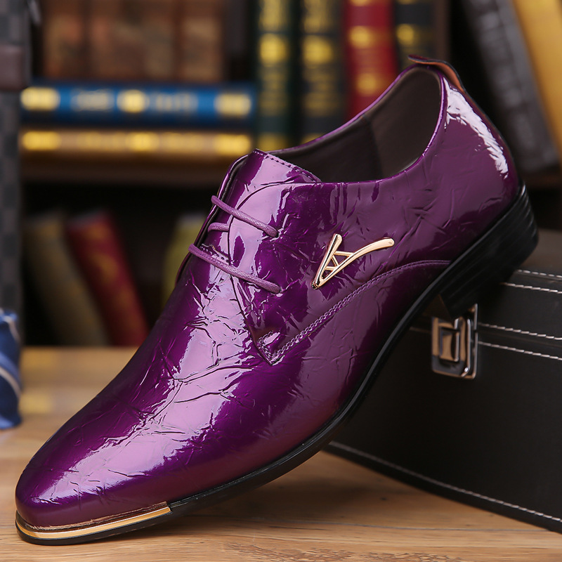 Men's Leather Shoes, Pointed-Toe Trendy Oxford Shoes, Lace-Up, Multi-Color, Wedding