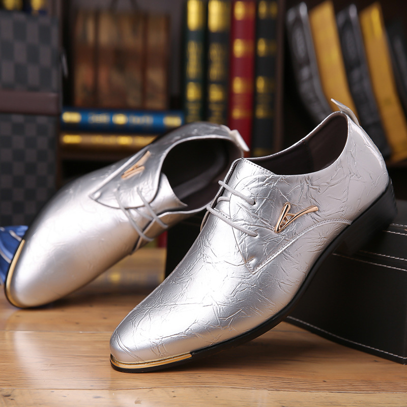 Men's Leather Shoes, Pointed-Toe Trendy Oxford Shoes, Lace-Up, Multi-Color, Wedding