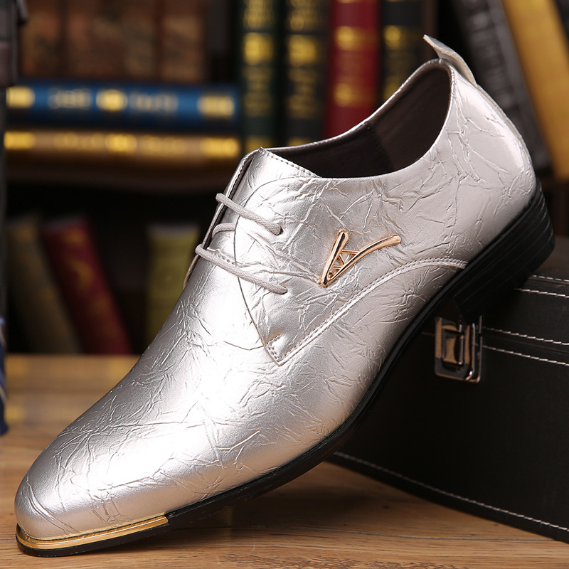 Men's Leather Shoes, Pointed-Toe Trendy Oxford Shoes, Lace-Up, Multi-Color, Wedding
