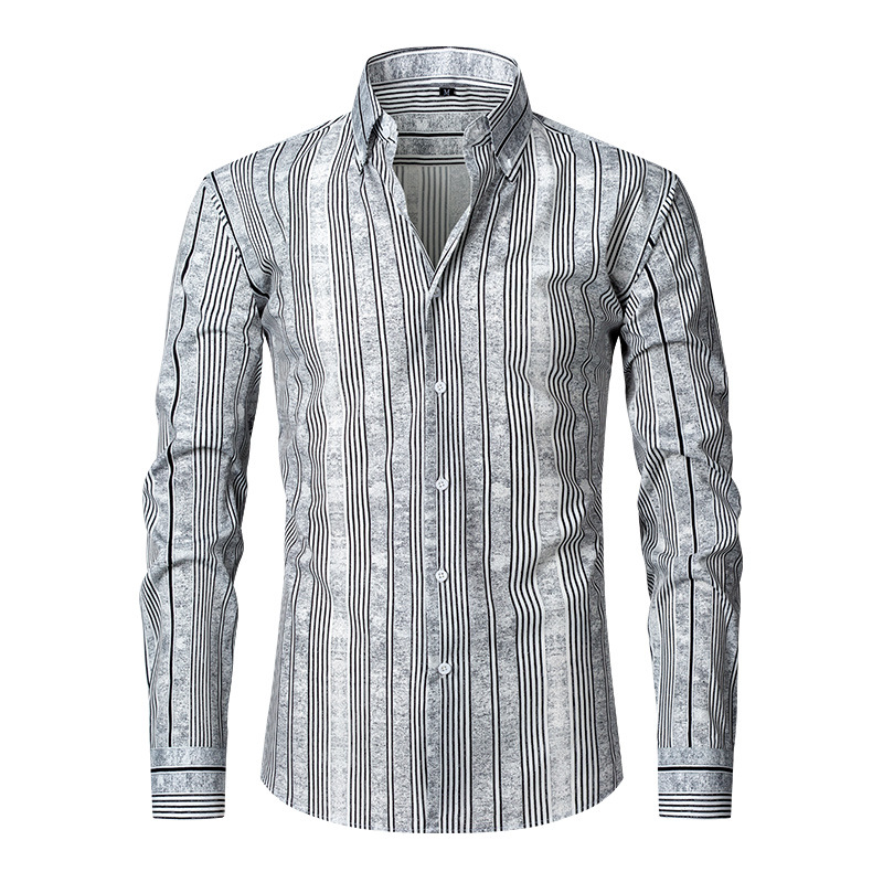 Herren-Langarmhemd mit Ultra-Stretch-Streifen, bedruckt, Business-Casual, High-End-Plus-Size