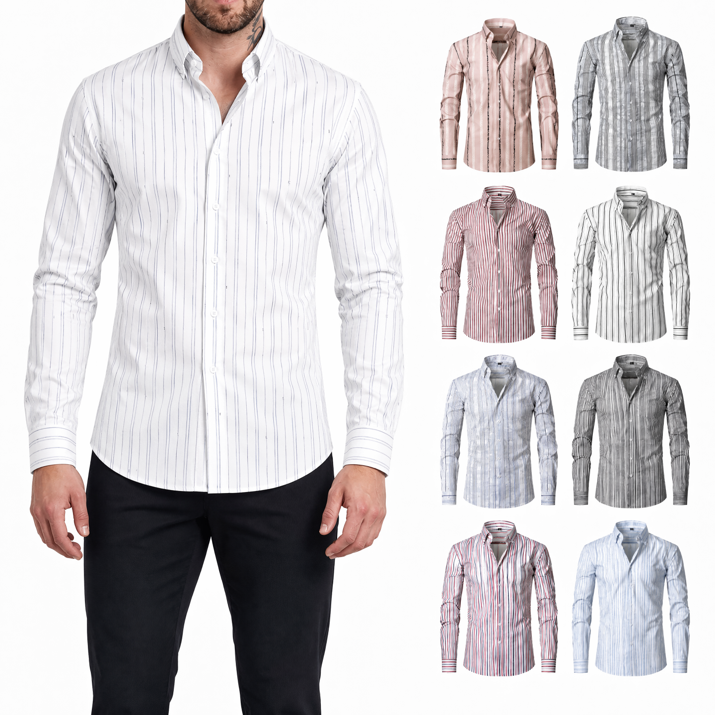 Herren-Langarmhemd mit Ultra-Stretch-Streifen, bedruckt, Business-Casual, High-End-Plus-Size