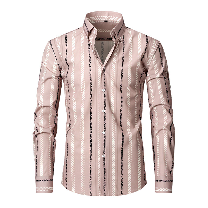 Herren-Langarmhemd mit Ultra-Stretch-Streifen, bedruckt, Business-Casual, High-End-Plus-Size