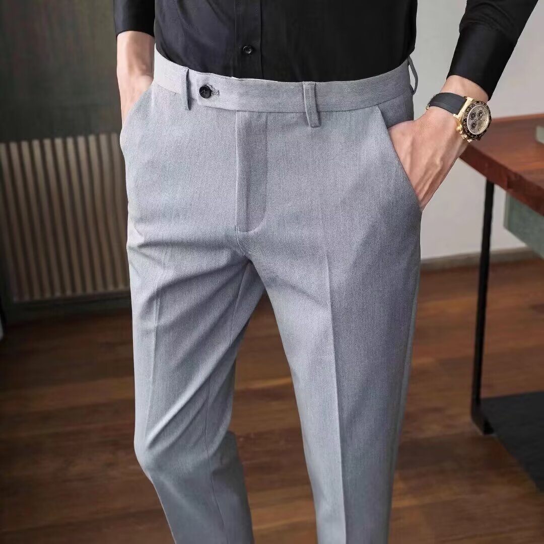 Men's Spring Autumn Business Formal Trousers Loose-fit Straight-leg
