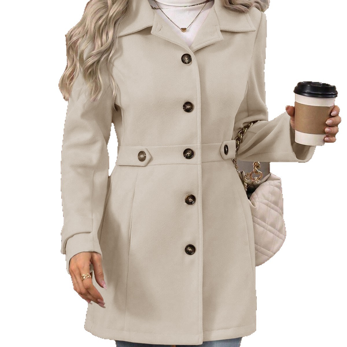 Mid-length Elegant Wool Coat With A Lapel And Buttons