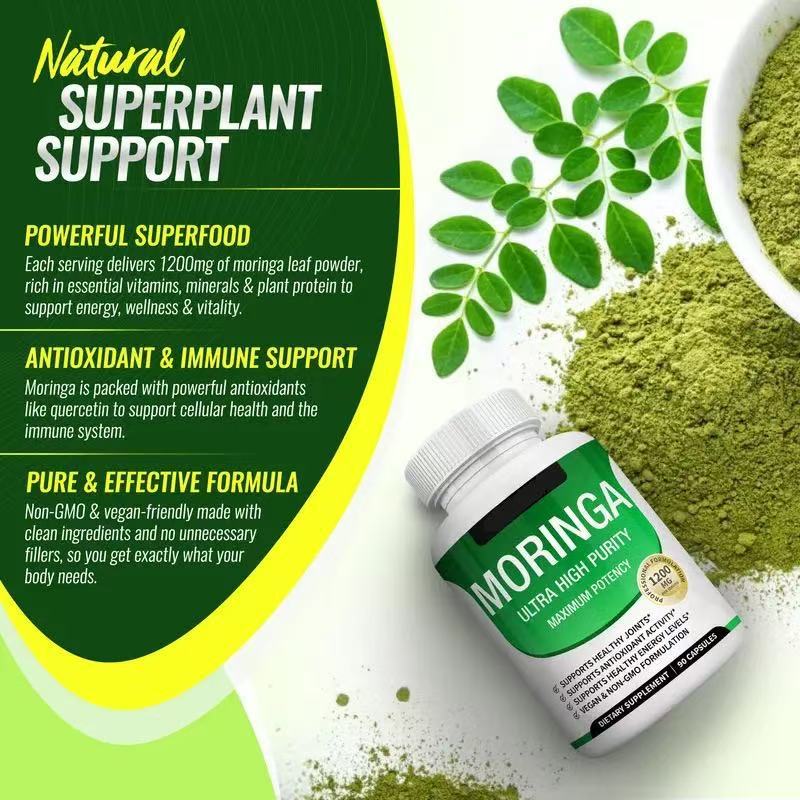 Moringa Oleifera-Kapseln 1200 mg – reines Moringa-Blattpulver, natürliches Superfood für Energie