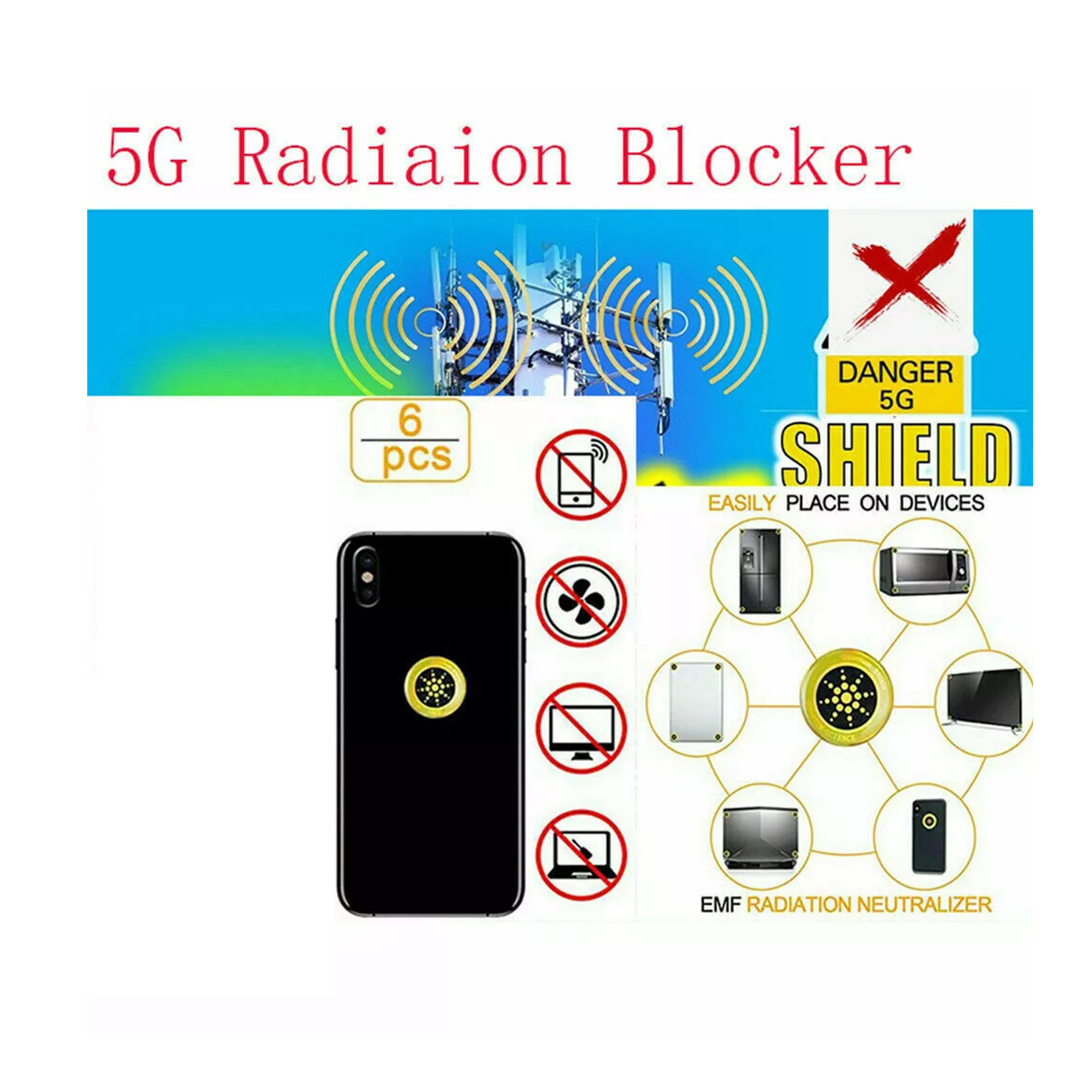 Adesivo protettivo a prova di radiazioni versione 5G con scudo di ioni negativi per telefoni cellulari