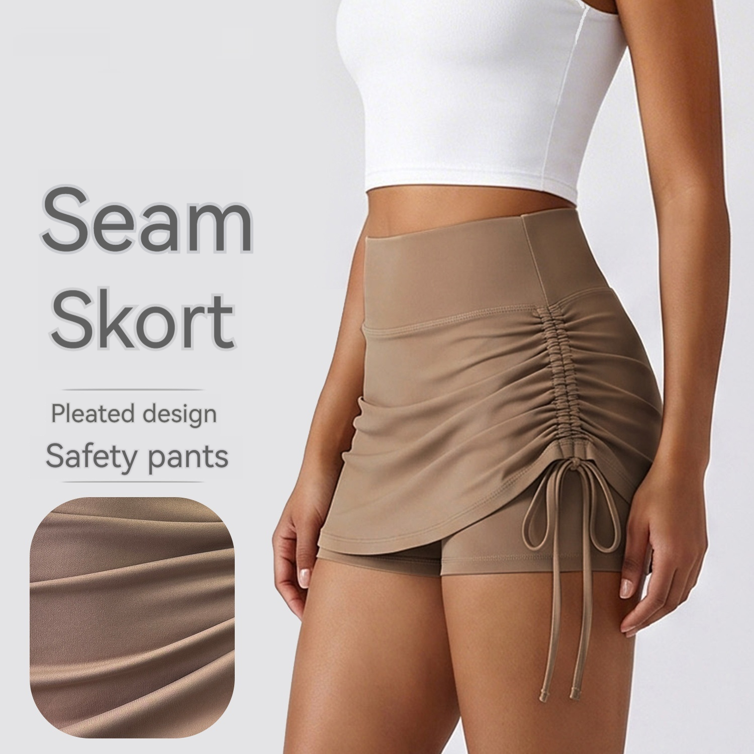 New Anti-exposure Ruched Faux Two-piece Sports Skirt