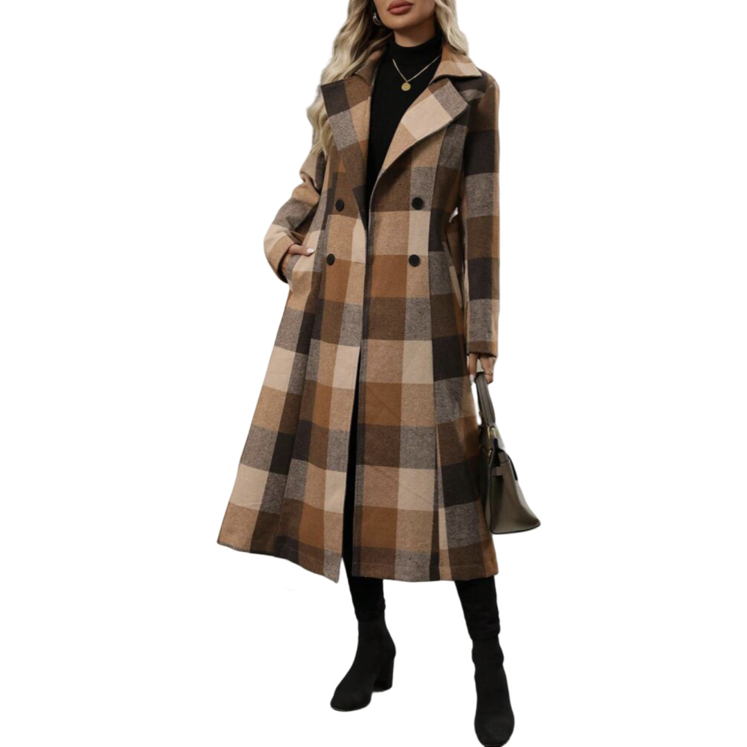 New Arrival Lapel Wool Coat With Tie And Double-breasted Design