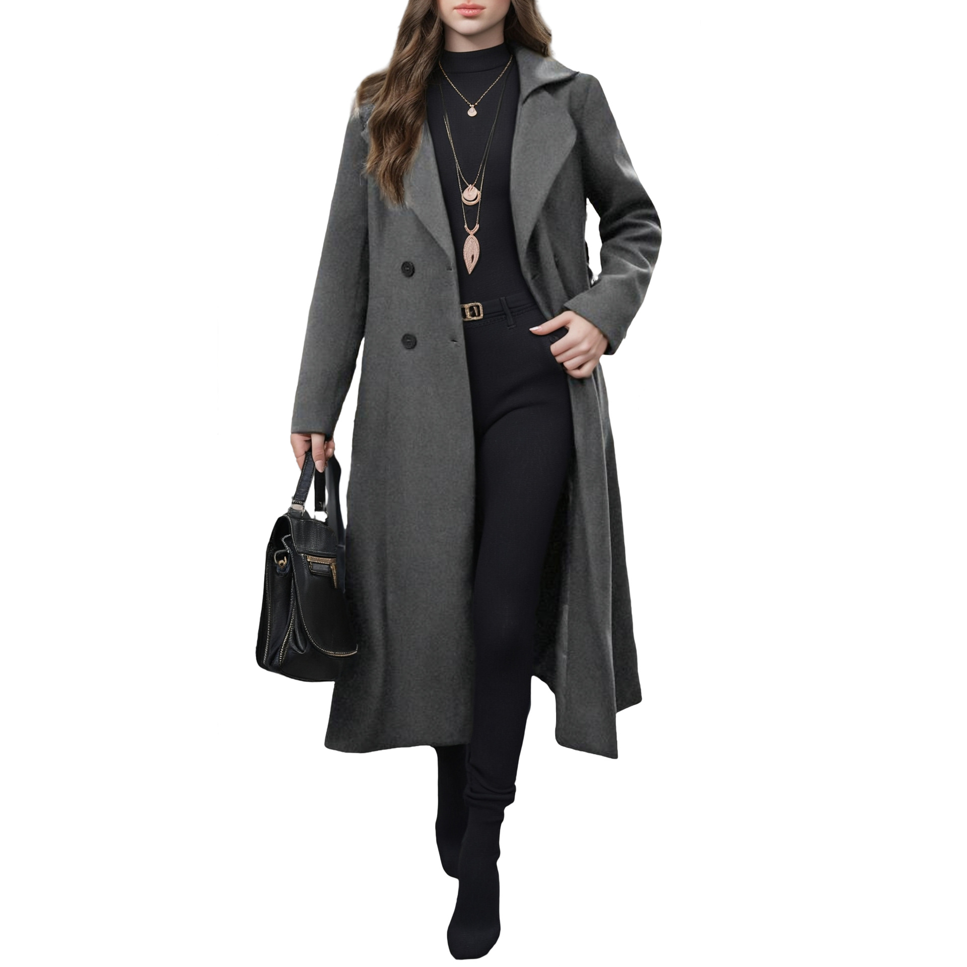New Arrival Lapel Wool Coat With Tie And Double-breasted Design