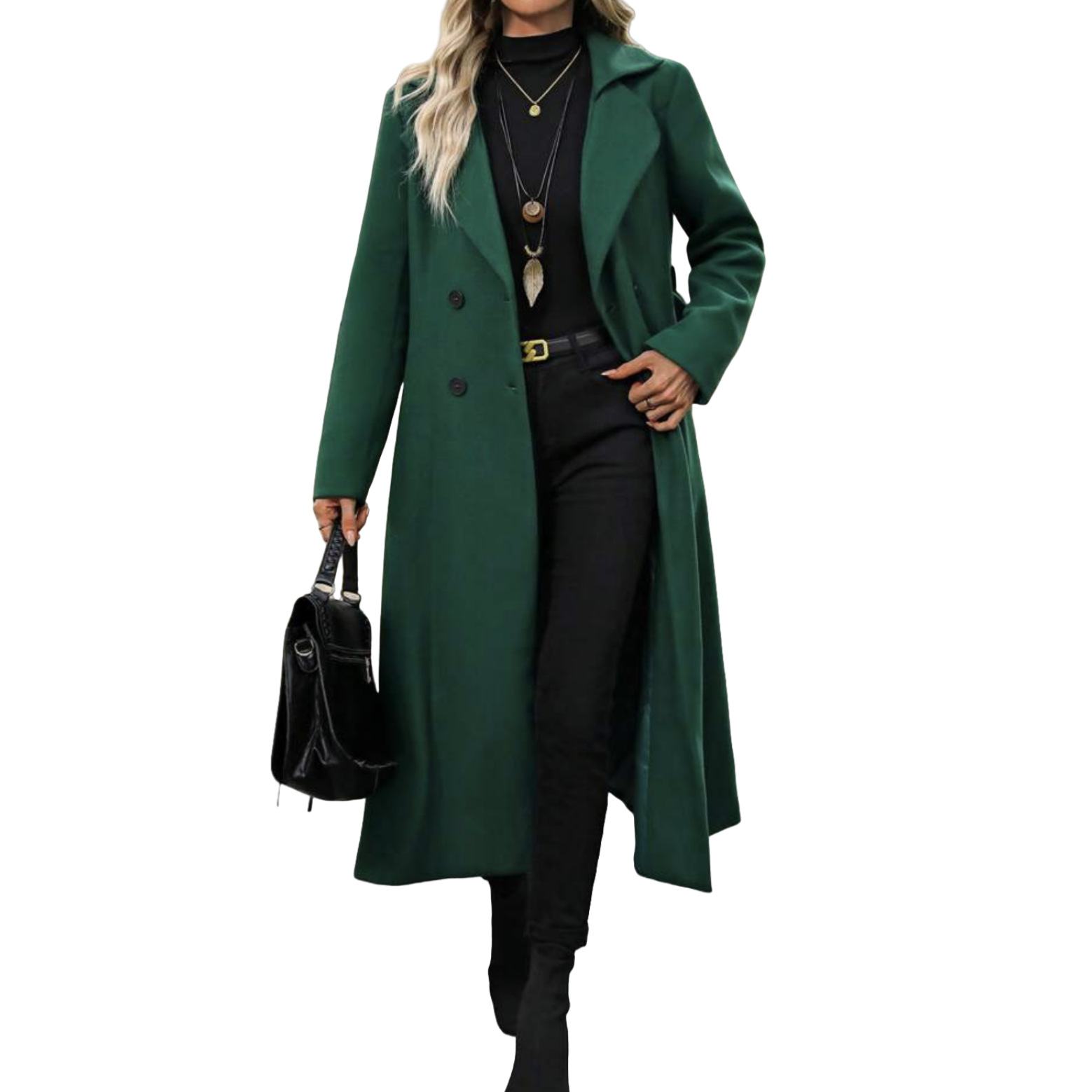 New Arrival Lapel Wool Coat With Tie And Double-breasted Design