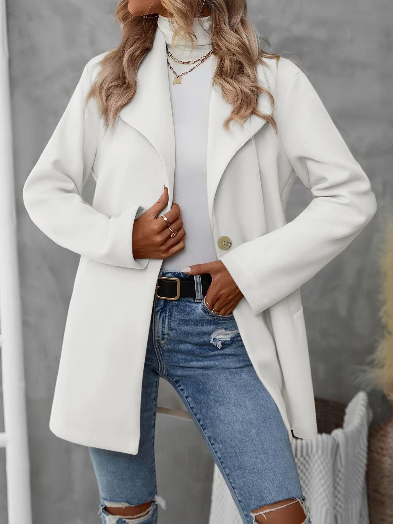 New Arrival Solid Color Elegant Fashion Women's Wool Blend Coat Outerwear