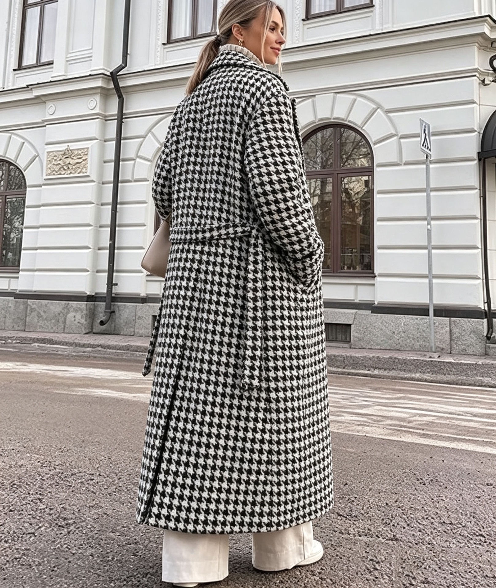 New Autumn Winter Plaid Oversized Lapel Loose Long Woolen Coat