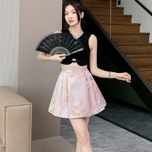 New Chinese-style Satin Skirt