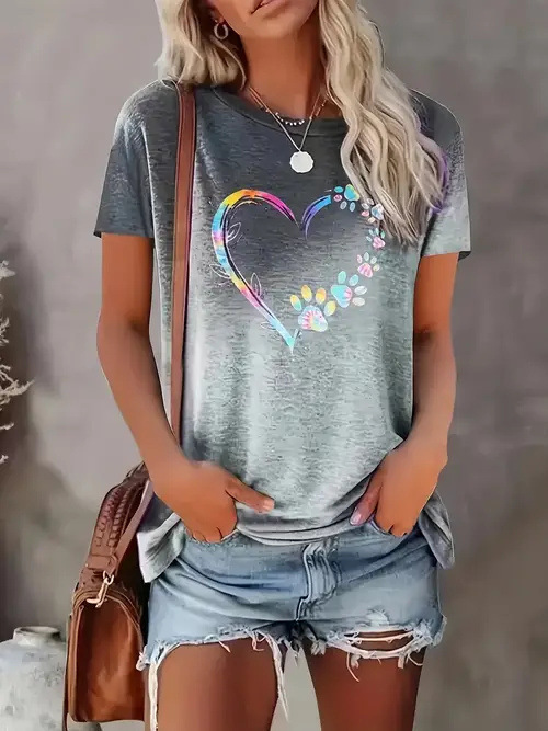 New Crossborder Women's Casual Short Sleeve TShirt, 3D Printed Crew Neck Printed Top