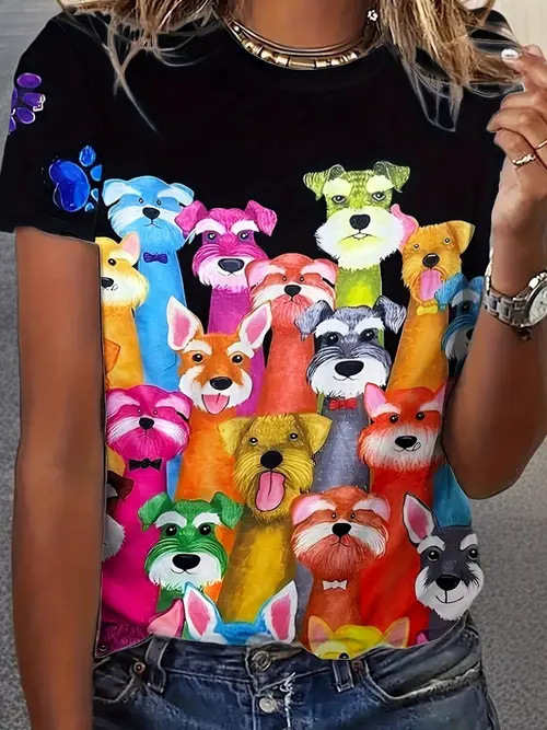 New Crossborder Women's Casual Short Sleeve TShirt, 3D Printed Crew Neck Printed Top