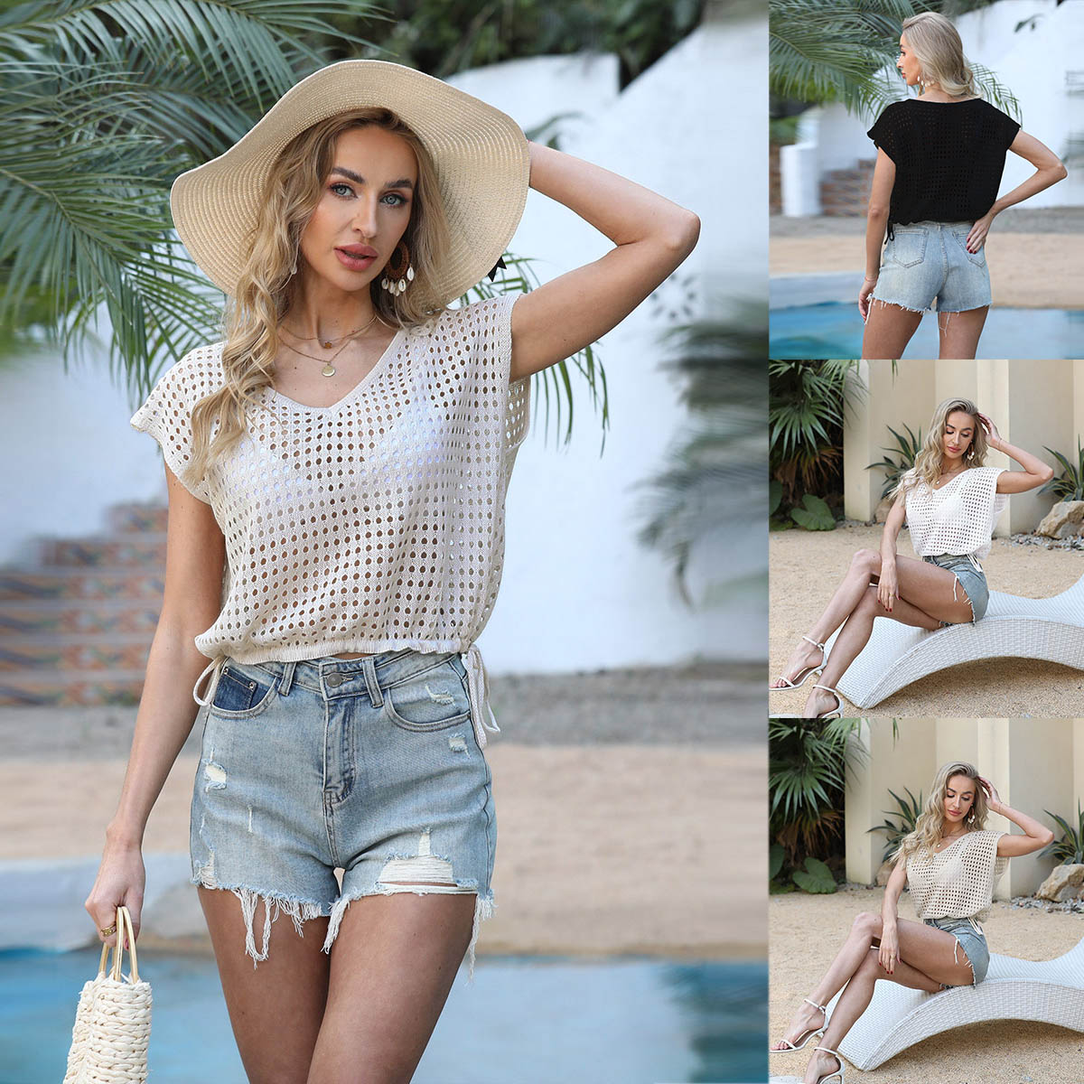 New Drawstring Cover Up, Loose Bikini Cover, Daily Wear Unique Style Beach Shirt