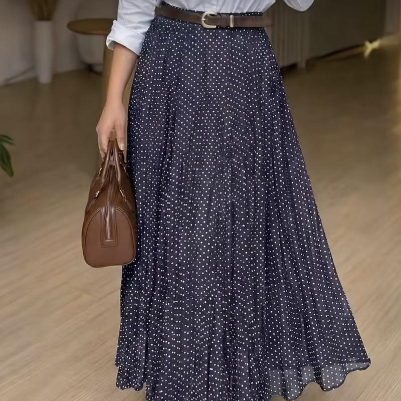 New Elegant And Sophisticated Mid-Length Polka-Dot Pleated Maxi Skirt