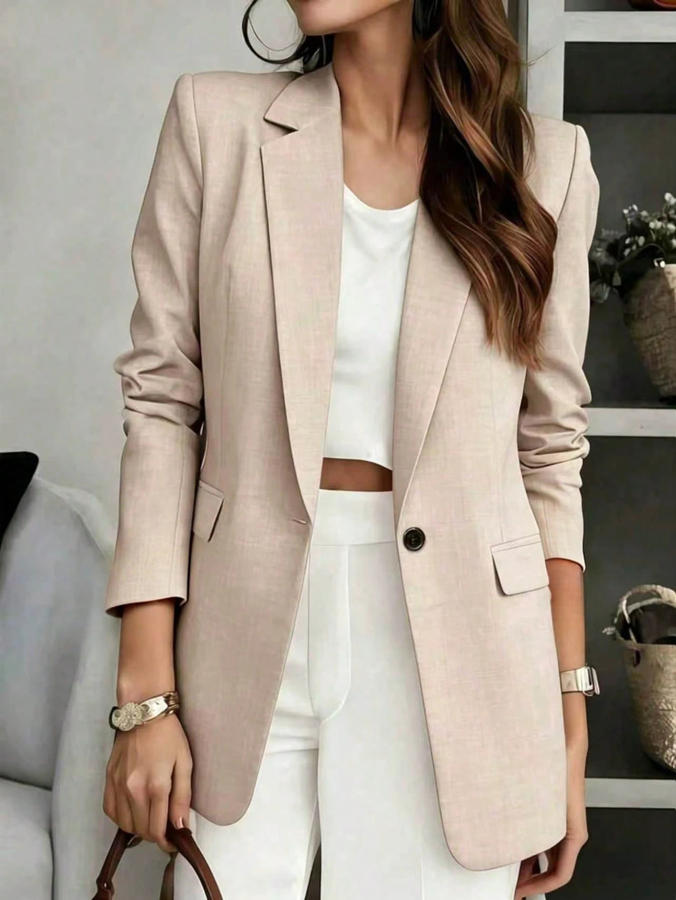 New European And American Style Simple One-button Women's Blazer, Loose-fitting Versatile