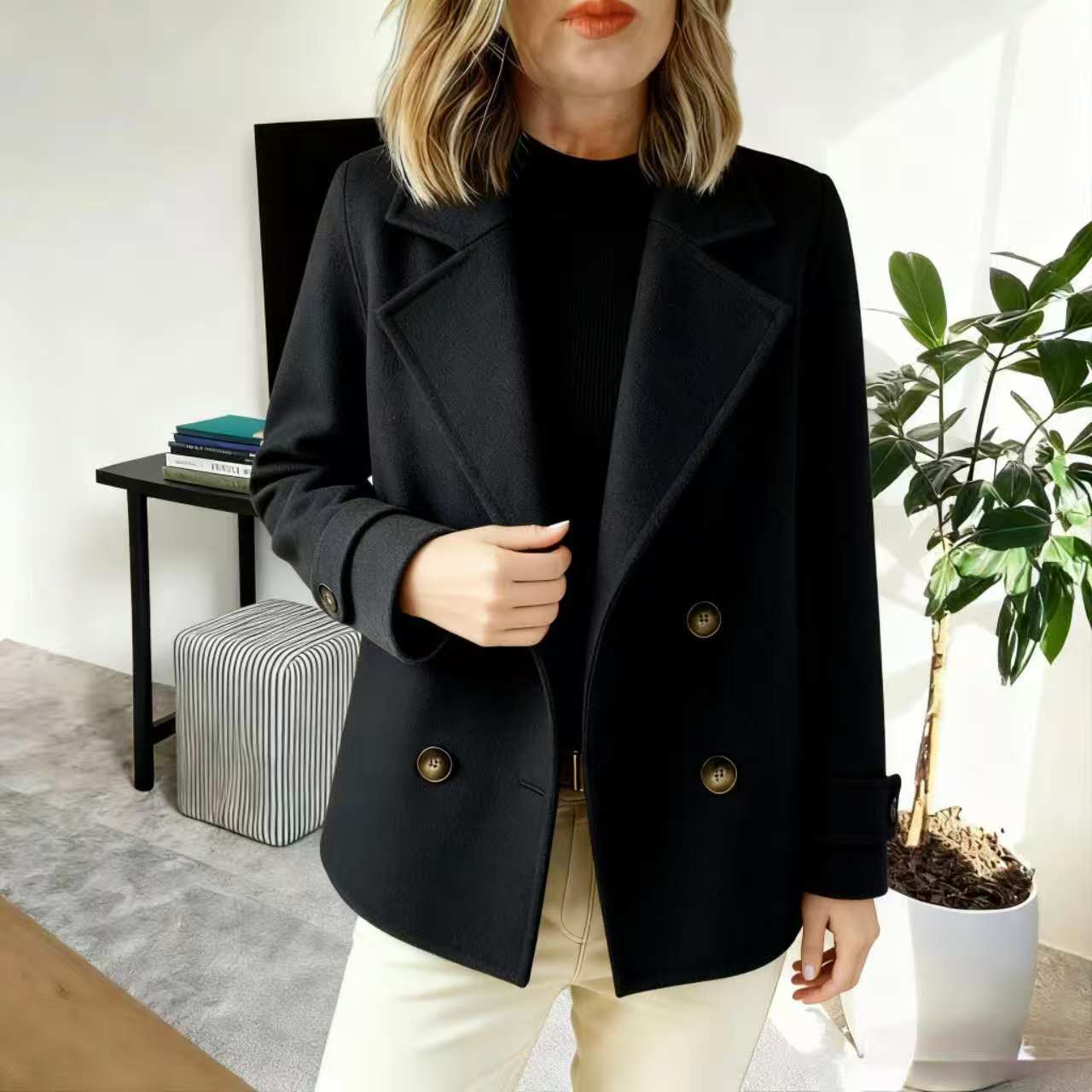 New Fallwinter Solid-color Fashionable And Elegant Wool Coat