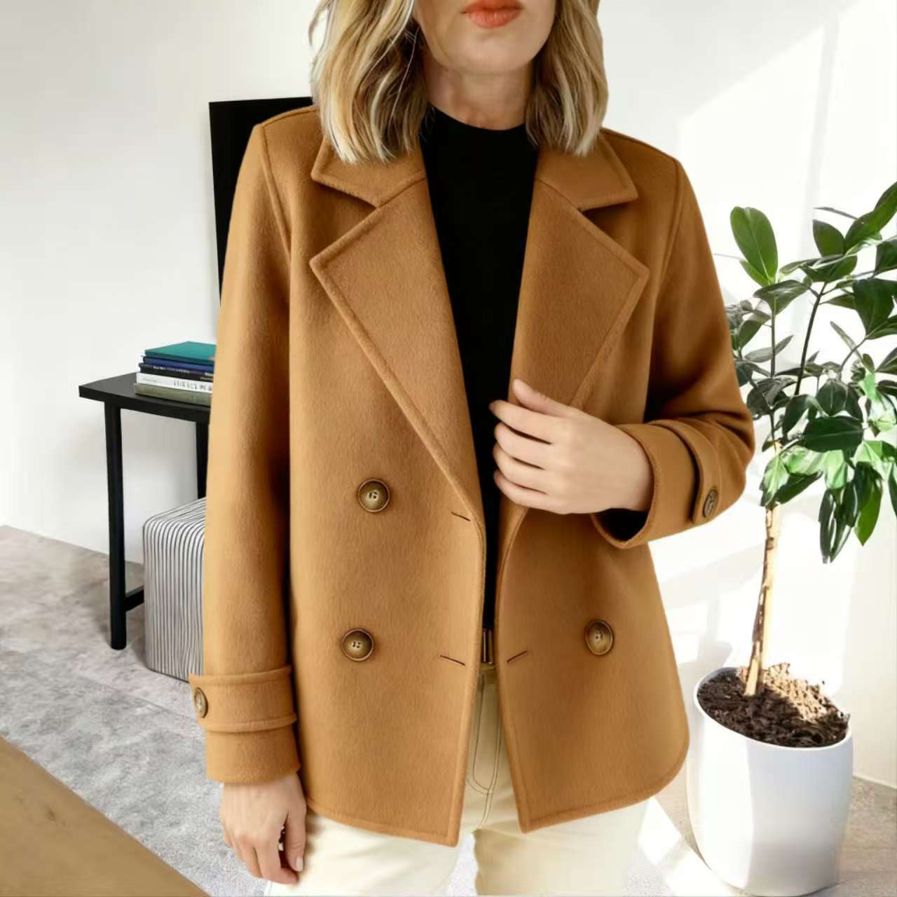 New Fallwinter Solid-color Fashionable And Elegant Wool Coat