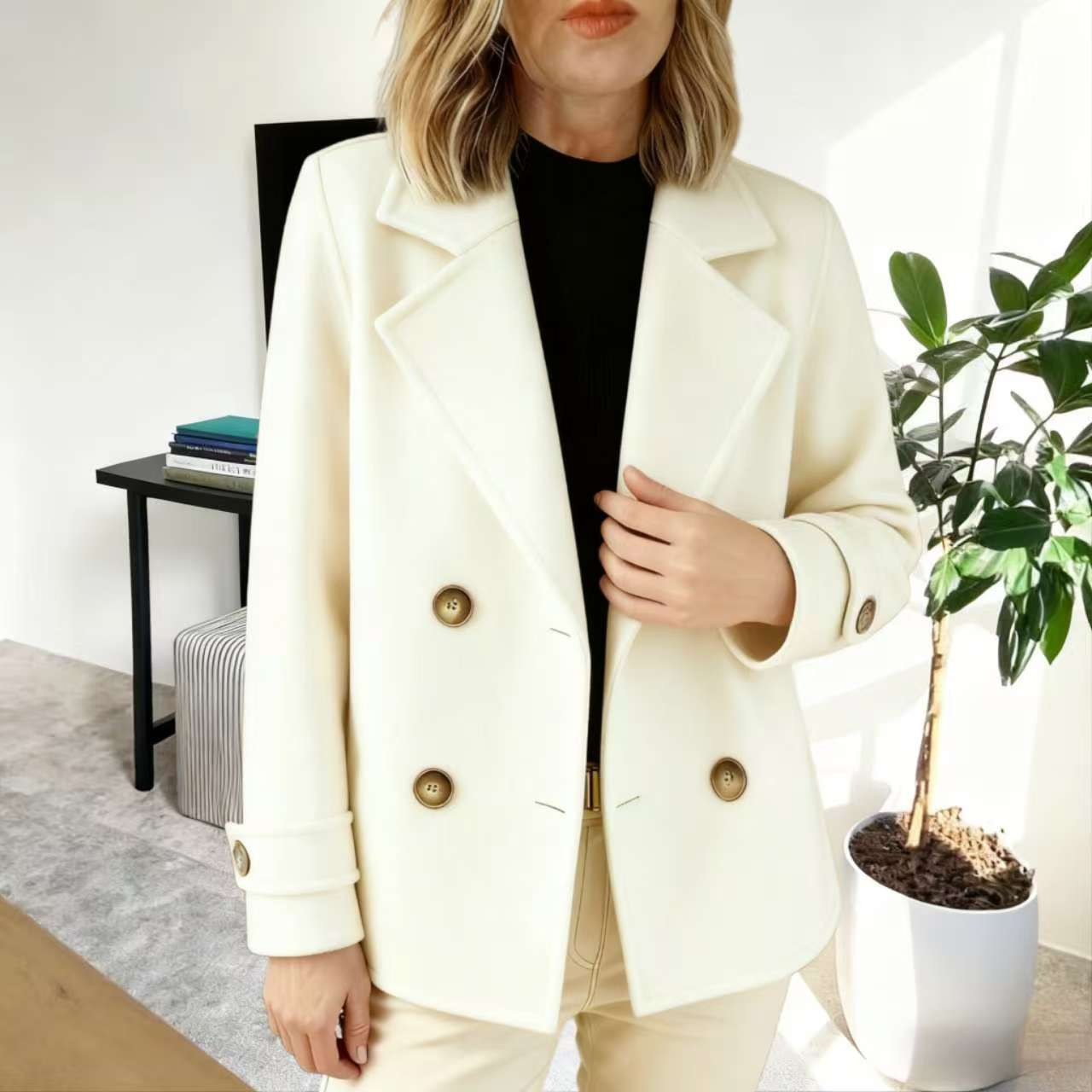 New Fallwinter Solid-color Fashionable And Elegant Wool Coat