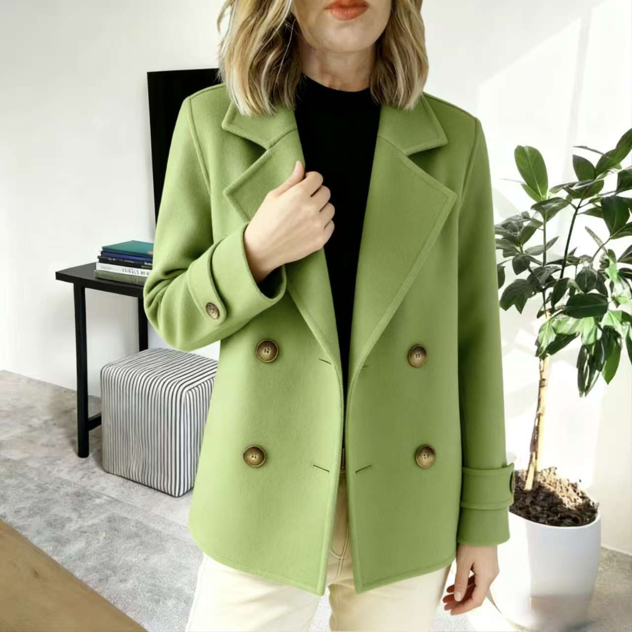 New Fallwinter Solid-color Fashionable And Elegant Wool Coat