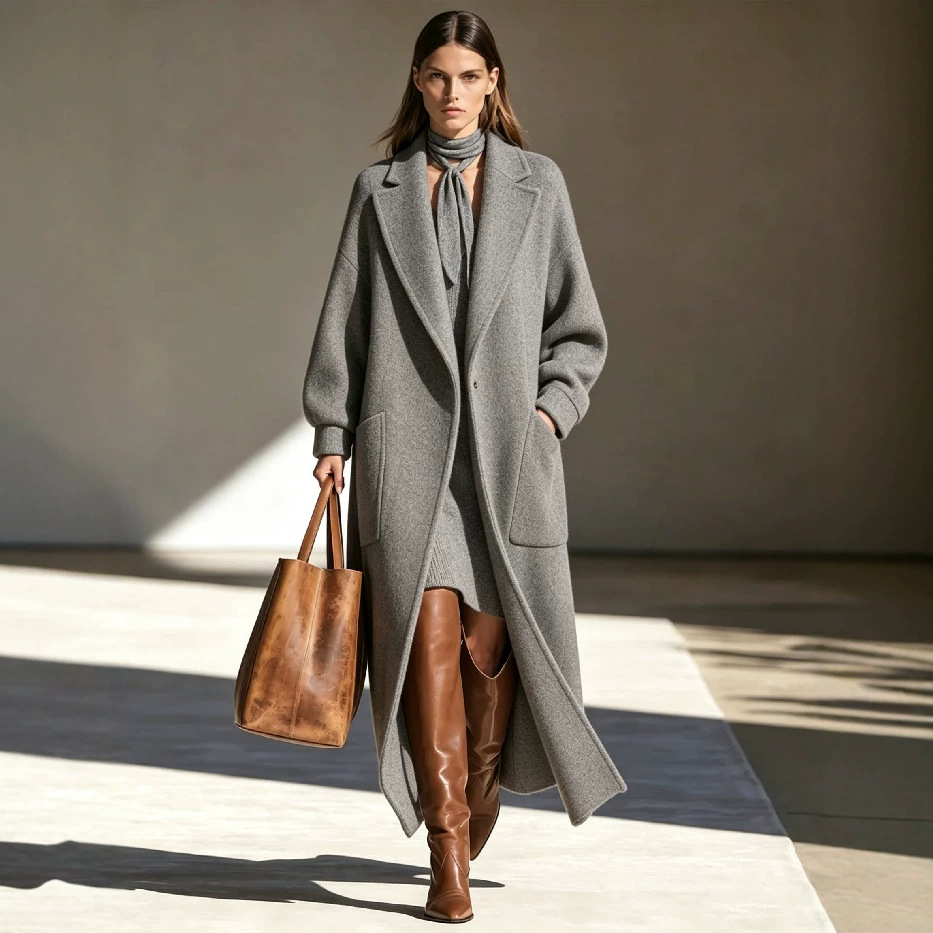 New Fallwinter Womens Long Lapel Coat
