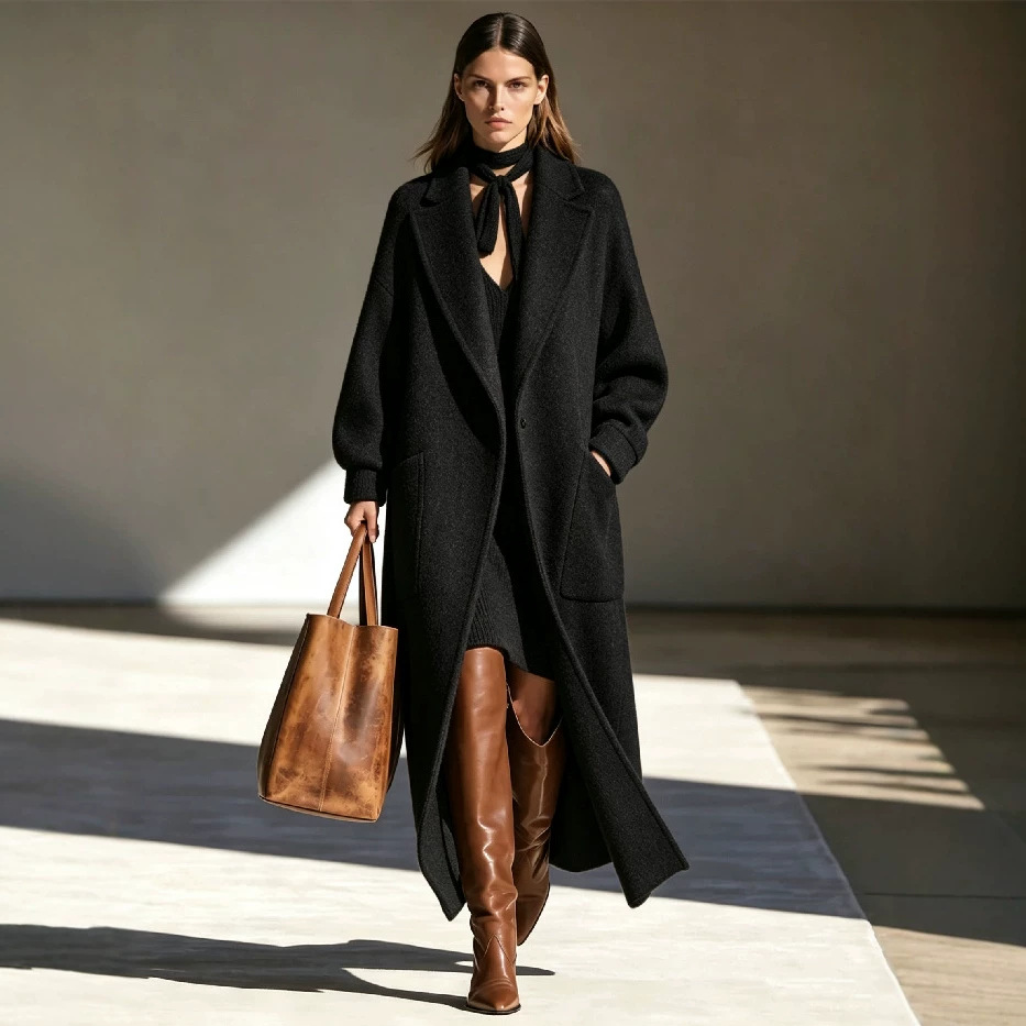 New Fallwinter Womens Long Lapel Coat
