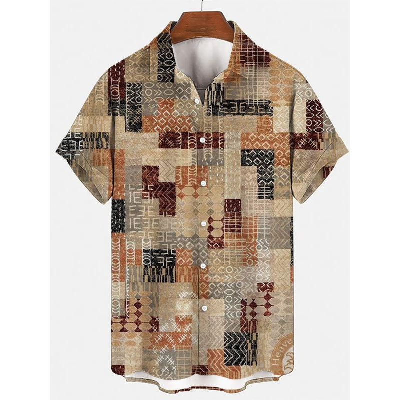 New Fashion Trend Men's 3D Printed Casual Loose Fit Turn-down Collar Short Sleeve Men's