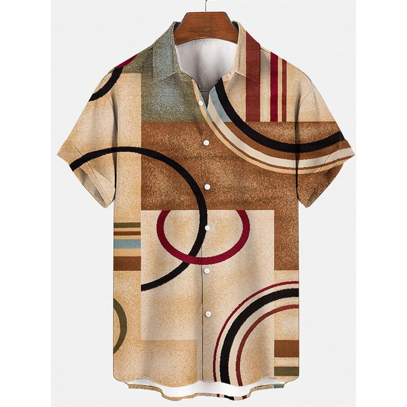New Fashion Trend Men's 3D Printed Casual Loose Fit Turn-down Collar Short Sleeve Men's