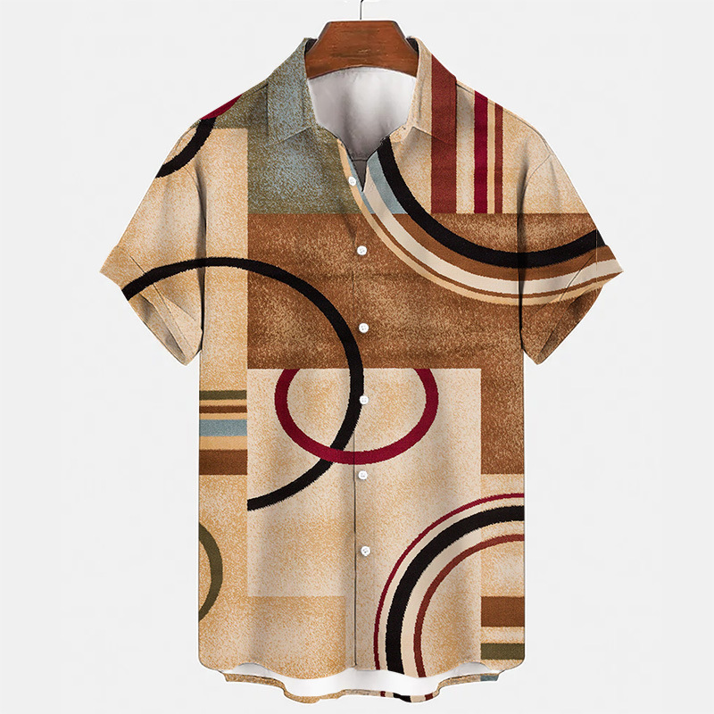 New Fashion Trend Men's 3D Printed Casual Loose Fit Turn-down Collar Short Sleeve Men's