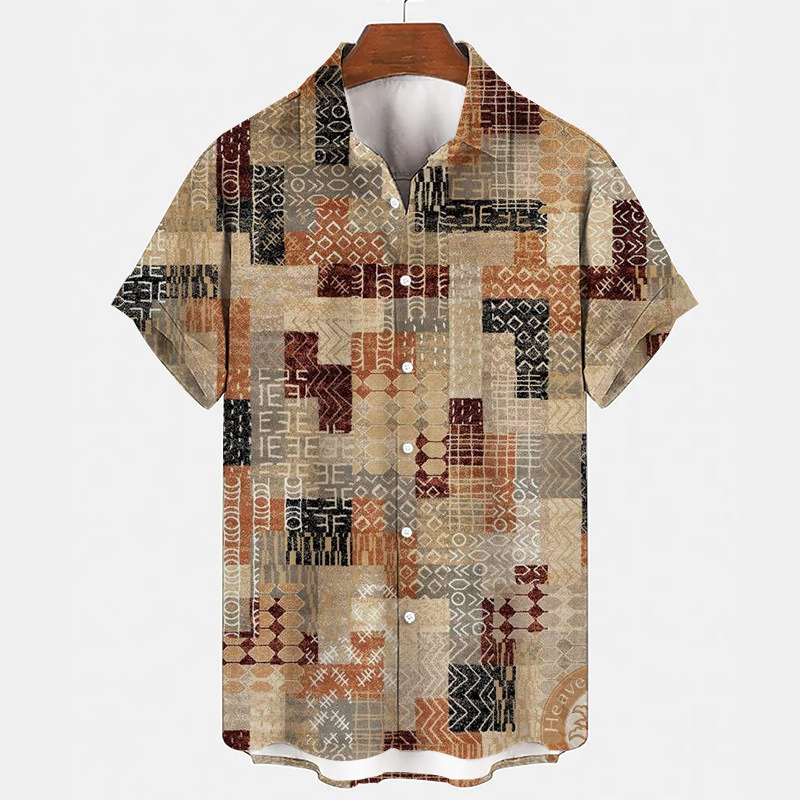 New Fashion Trend Men's 3D Printed Casual Loose Fit Turn-down Collar Short Sleeve Men's