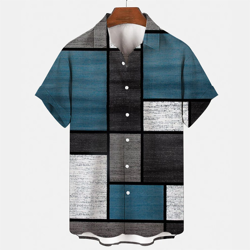 New Fashion Trend Men's 3D Printed Casual Loose Fit Turn-down Collar Short Sleeve Men's