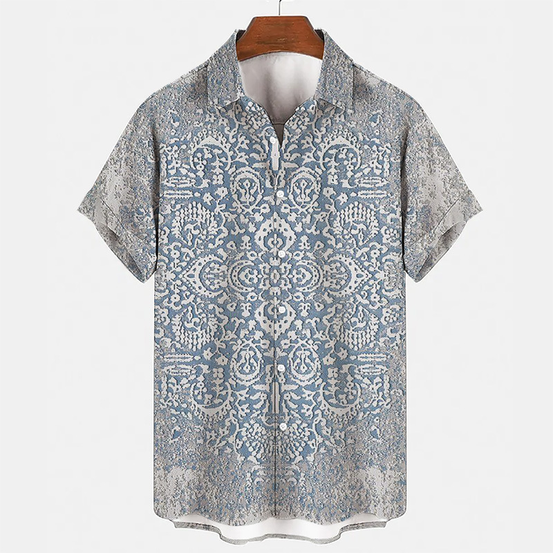 New Fashion Trend Men's 3D Printed Casual Loose Fit Turn-down Collar Short Sleeve Men's