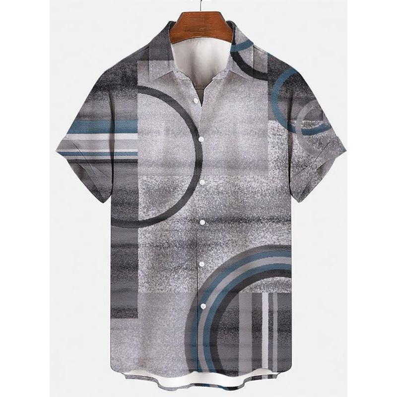 New Fashion Trend Men's 3D Printed Casual Loose Fit Turn-down Collar Short Sleeve Men's