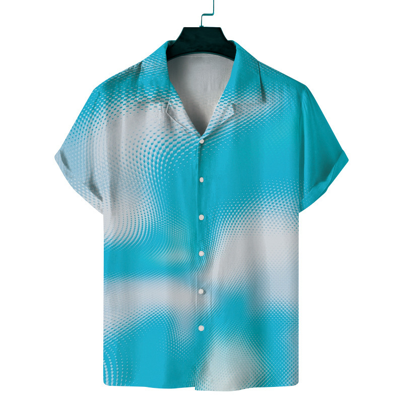 New Foreign Trade Men's Casual Digital Printed Short-sleeved Cardigan Men's Cuban Collar