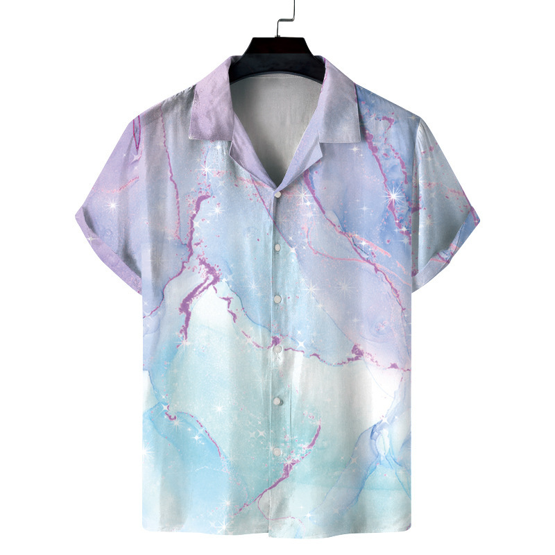 New Foreign Trade Men's Casual Digital Printed Short-sleeved Cardigan Men's Cuban Collar