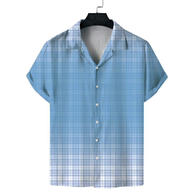 New Foreign Trade Men's Casual Digital Printed Short-sleeved Cardigan Men's Cuban Collar