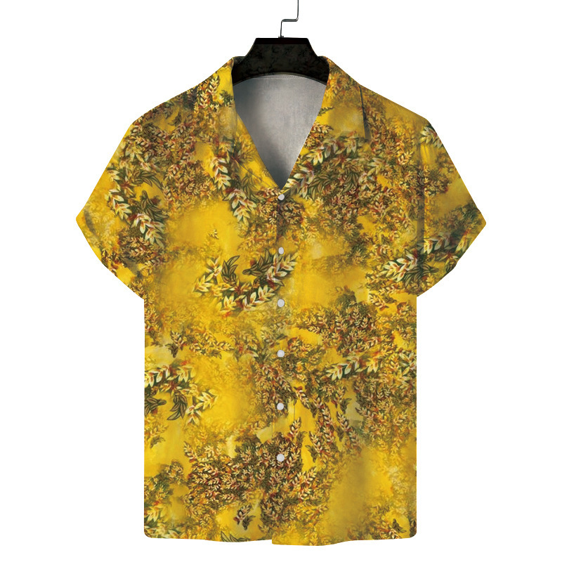 New Foreign Trade Men's Casual Digital Printed Short-sleeved Cardigan Men's Cuban Collar
