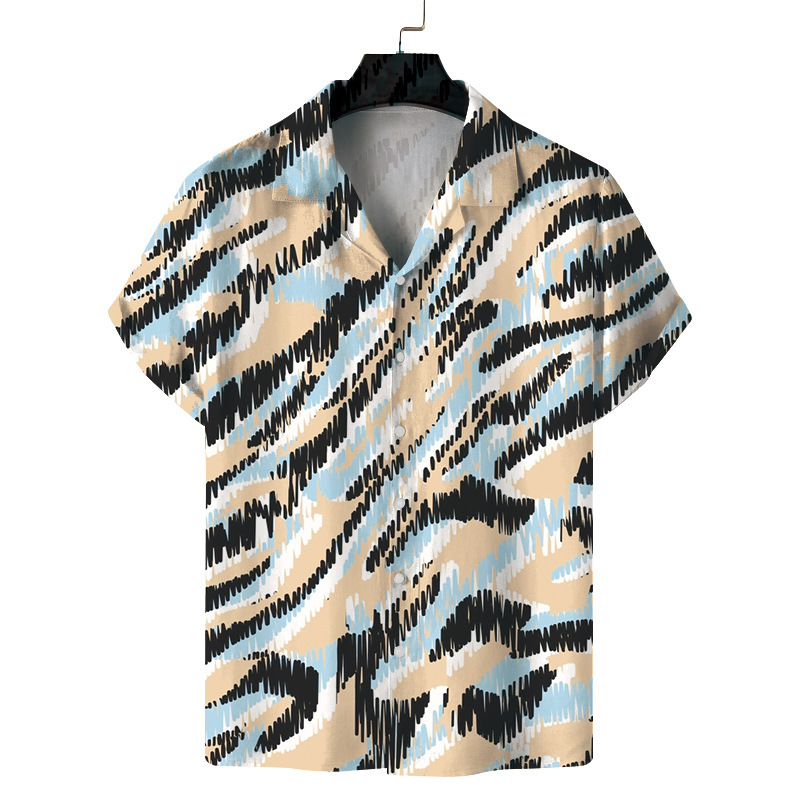 New Foreign Trade Men's Casual Digital Printed Short-sleeved Cardigan Men's Cuban Collar