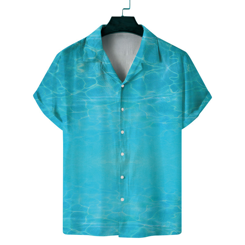 New Foreign Trade Men's Casual Digital Printed Short-sleeved Cardigan Men's Cuban Collar