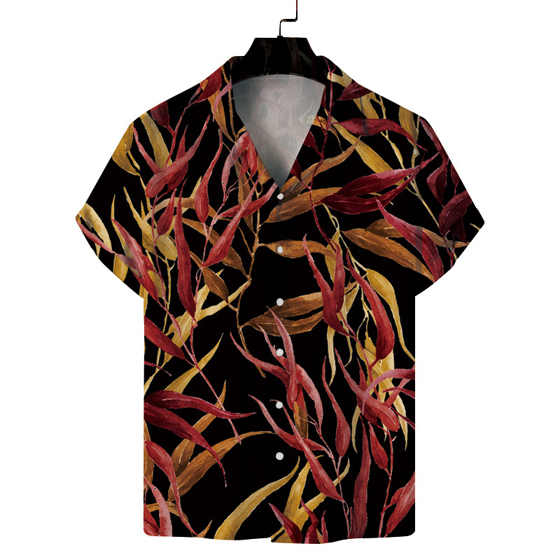 New Foreign Trade Men's Casual Digital Printed Short-sleeved Cardigan Men's Cuban Collar