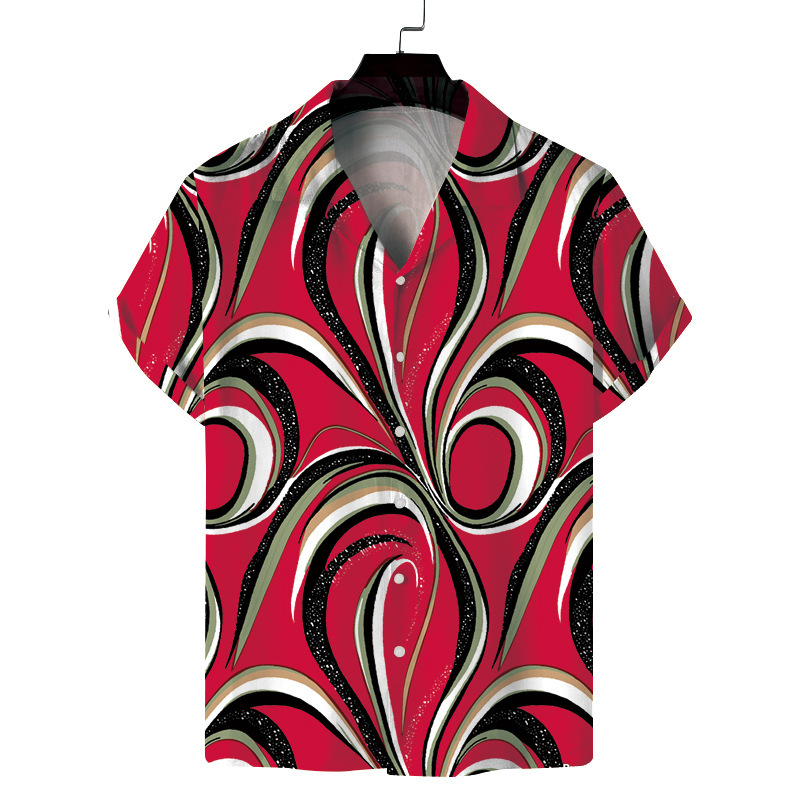 New Foreign Trade Men's Casual Digital Printed Short-sleeved Cardigan Men's Cuban Collar