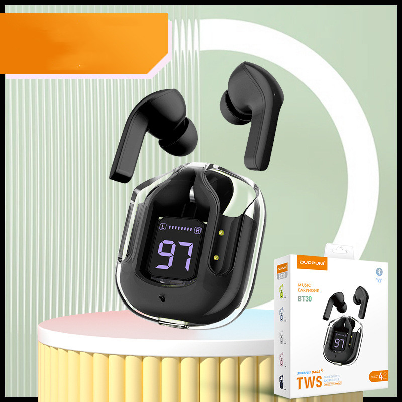 New Mini Transparent Wireless Bluetooth Headset Digital Display ENC Noise Reduction True